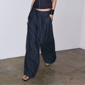 Wide-Leg Dark Blue Pants